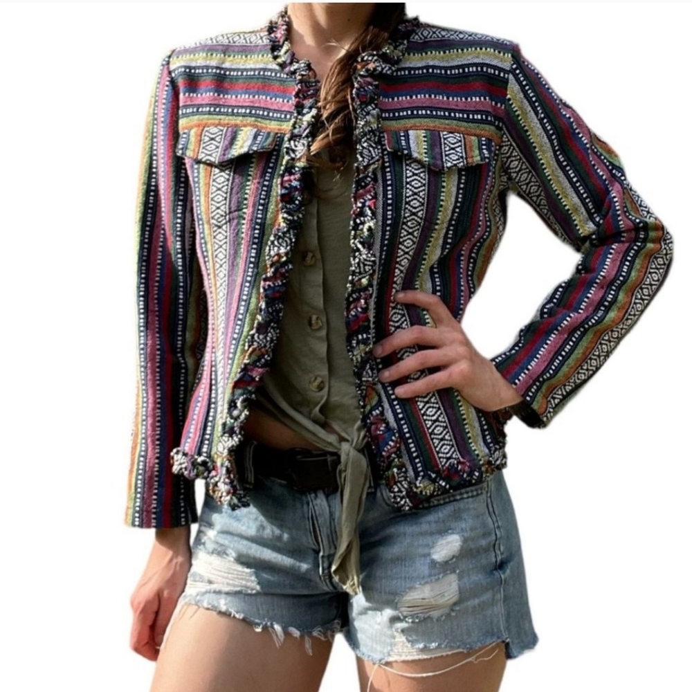 Chicos Rainbow Embroidered Boho Patchwork Style J… - image 3